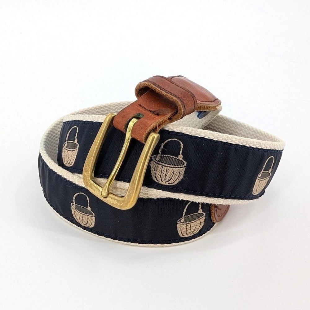 Preston Leather Nantucket‎ Lightship Basket Belt Navy Blue Leather Brass Size 34